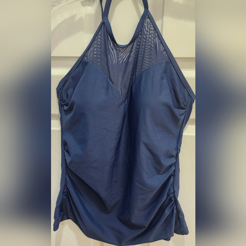 NWT Tankini High Mesh Neckline Swim Top Padded Ruched Size Large